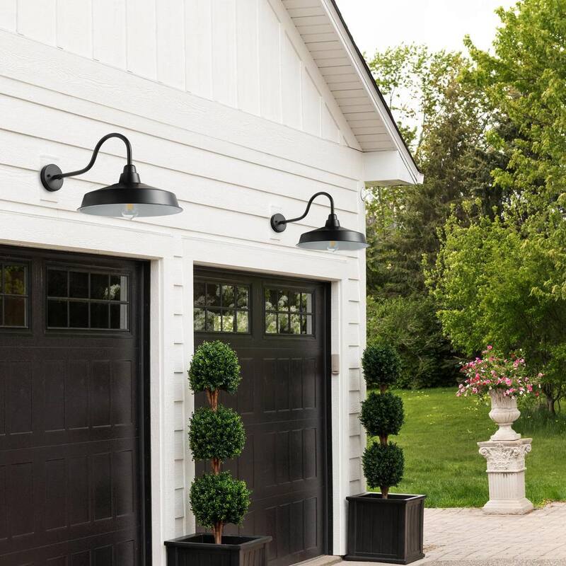 Luz de Granero de Cuello de Ganso con Accesorio de Luz Industrial de Pared de 1 Luz de 16 pulgadas de Moderno aiwen en Negro para Exterior/Interior con Cableado Duro - JE-W6519B