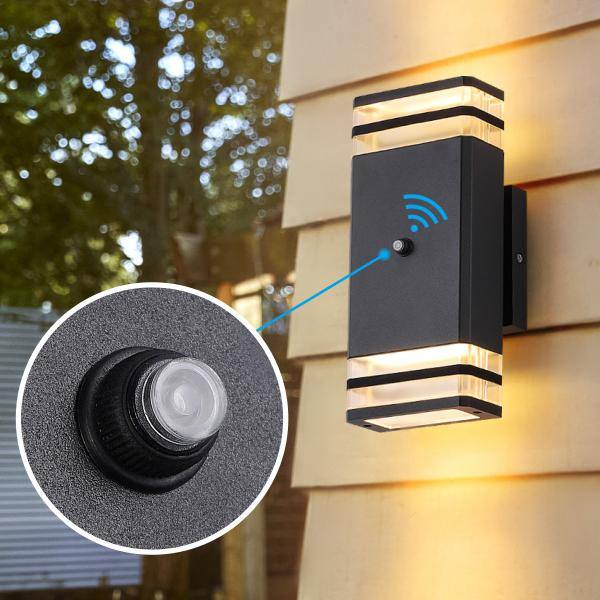 Lámpara de Pared de Exterior con Cableado Duro HKMGT de 2 Capas, de Amanecer a Anochecer en Negro con Fijeza de Luz Exterior con Bombillas Incluidas (Paquete de 2) - BD02BGYC01xy2P
