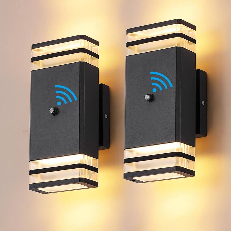 Lámpara de Pared de Exterior con Cableado Duro HKMGT de 2 Capas, de Amanecer a Anochecer en Negro con Fijeza de Luz Exterior con Bombillas Incluidas (Paquete de 2) - BD02BGYC01xy2P