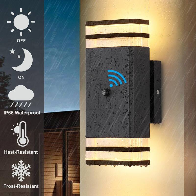 Lámpara de Pared de Exterior con Cableado Duro HKMGT de 2 Capas, de Amanecer a Anochecer en Negro con Fijeza de Luz Exterior con Bombillas Incluidas (Paquete de 2) - BD02BGYC01xy2P