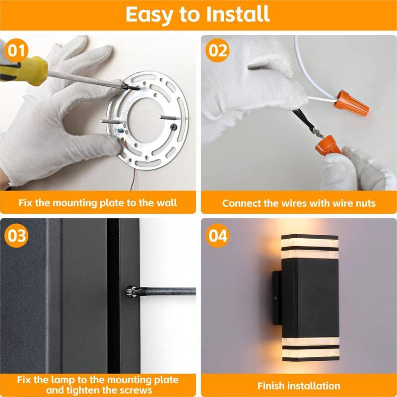 Lámpara de Pared de Exterior con Cableado Duro HKMGT de 2 Capas, de Amanecer a Anochecer en Negro con Fijeza de Luz Exterior con Bombillas Incluidas (Paquete de 2) - BD02BGYC01xy2P