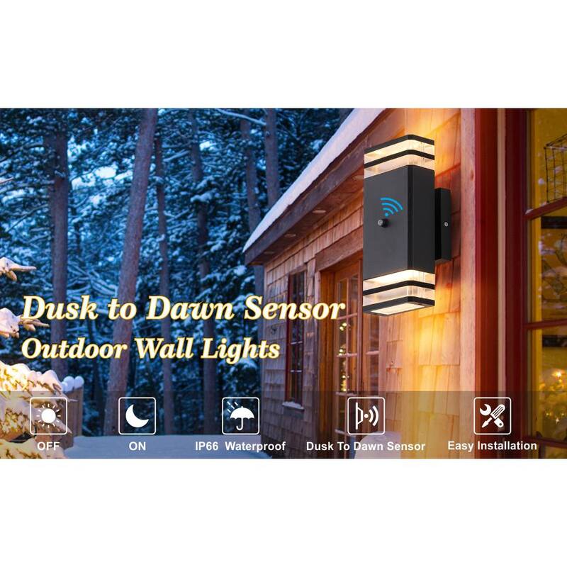 Lámpara de Pared de Exterior con Cableado Duro HKMGT de 2 Capas, de Amanecer a Anochecer en Negro con Fijeza de Luz Exterior con Bombillas Incluidas (Paquete de 2) - BD02BGYC01xy2P