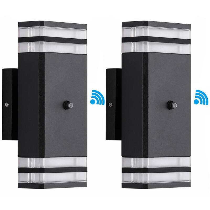 Lámpara de Pared de Exterior con Cableado Duro HKMGT de 2 Capas, de Amanecer a Anochecer en Negro con Fijeza de Luz Exterior con Bombillas Incluidas (Paquete de 2) - BD02BGYC01xy2P