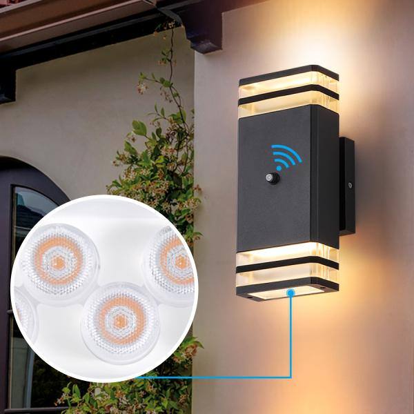 Lámpara de Pared de Exterior con Cableado Duro HKMGT de 2 Capas, de Amanecer a Anochecer en Negro con Fijeza de Luz Exterior con Bombillas Incluidas (Paquete de 2) - BD02BGYC01xy2P