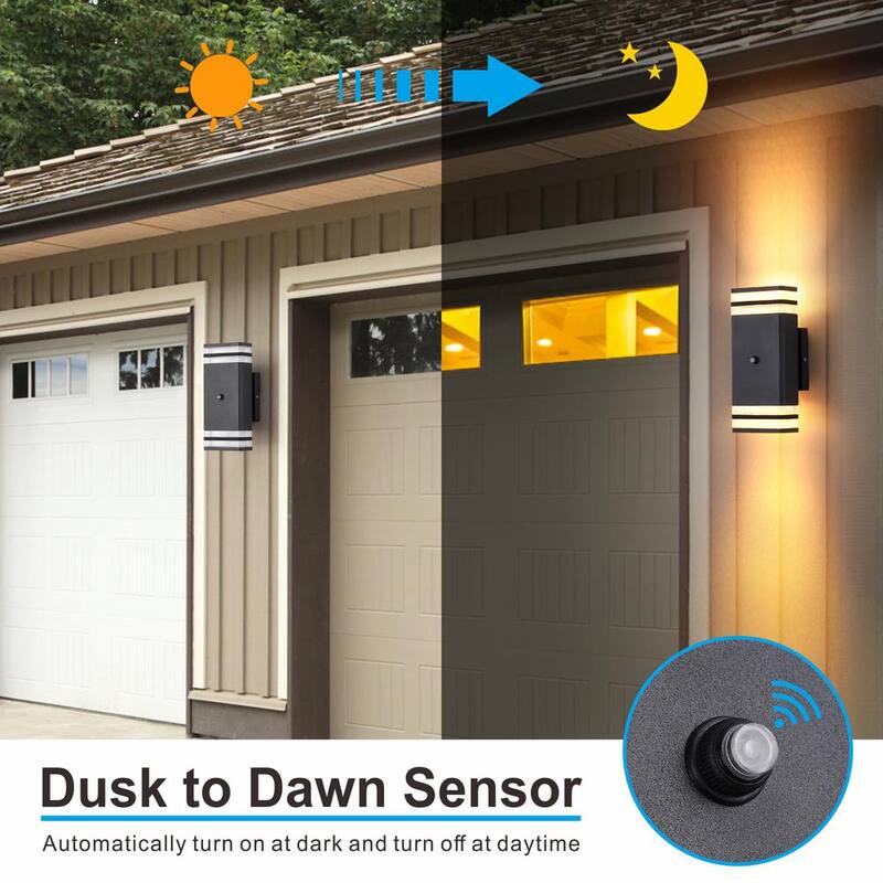 Lámpara de Pared de Exterior con Cableado Duro HKMGT de 2 Capas, de Amanecer a Anochecer en Negro con Fijeza de Luz Exterior con Bombillas Incluidas (Paquete de 2) - BD02BGYC01xy2P