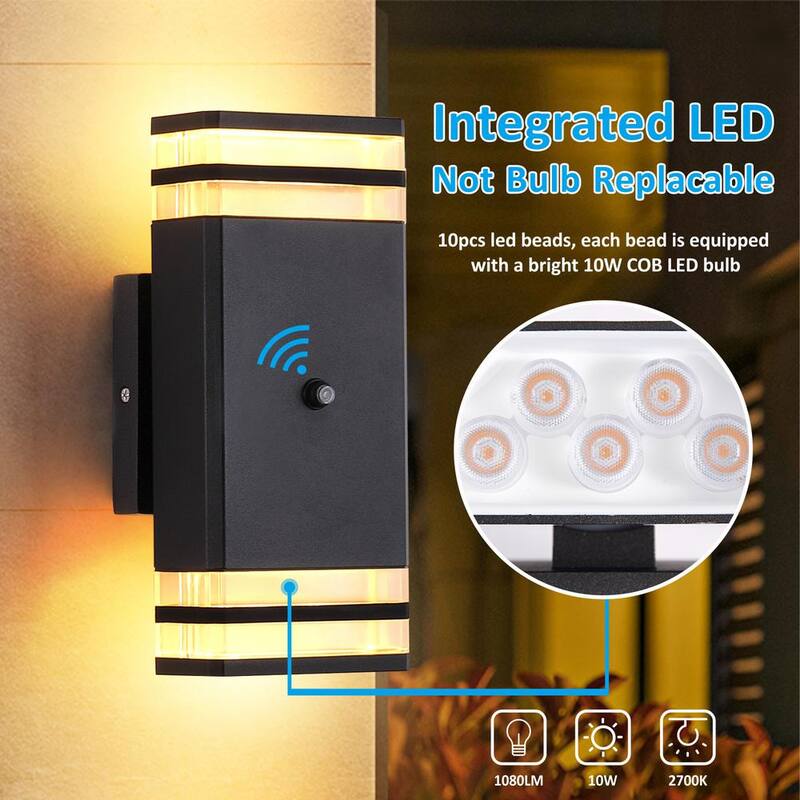 Lámpara de Pared de Exterior con Cableado Duro HKMGT de 2 Capas, de Amanecer a Anochecer en Negro con Fijeza de Luz Exterior con Bombillas Incluidas (Paquete de 2) - BD02BGYC01xy2P