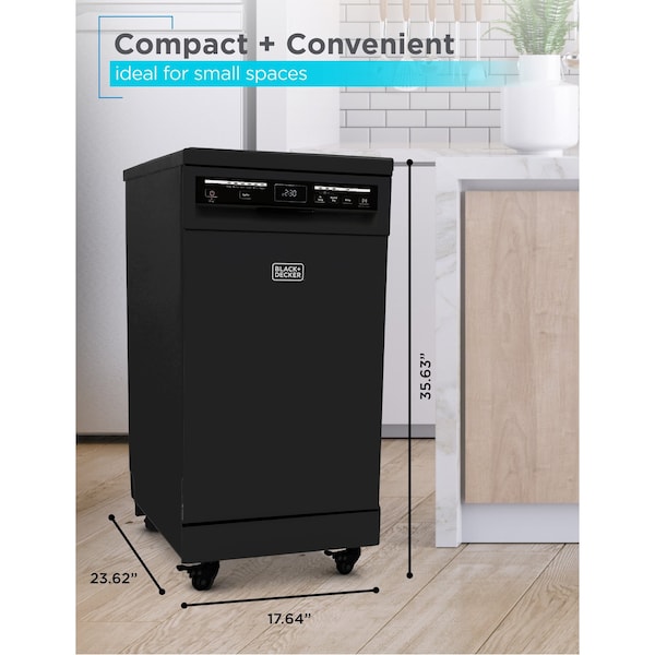 Black & Decker Portable Dishwasher, 18 inches Wide, 8 Place Setting, Black - BPD8B