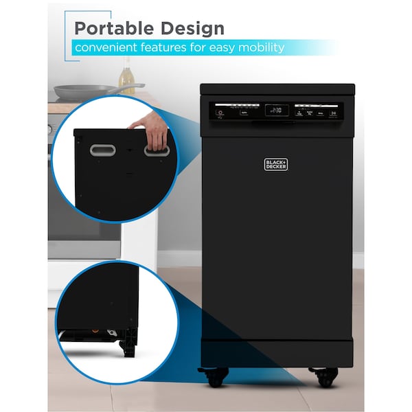 Black & Decker Portable Dishwasher, 18 inches Wide, 8 Place Setting, Black - BPD8B