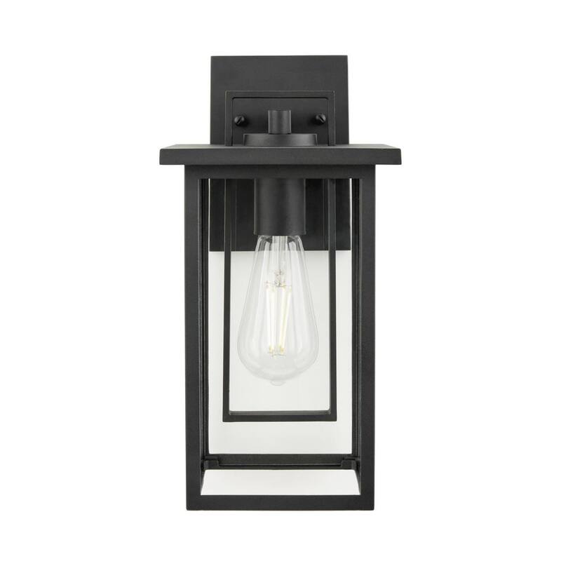 Hampton Bay Keswick 12.5 pulg. Lámpara de pared exterior moderna de 1 luz en negro mate con cableado duro y pantalla de vidrio transparente - DSHD5979B