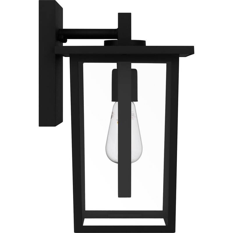 Hampton Bay Keswick 12.5 pulg. Lámpara de pared exterior moderna de 1 luz en negro mate con cableado duro y pantalla de vidrio transparente - DSHD5979B