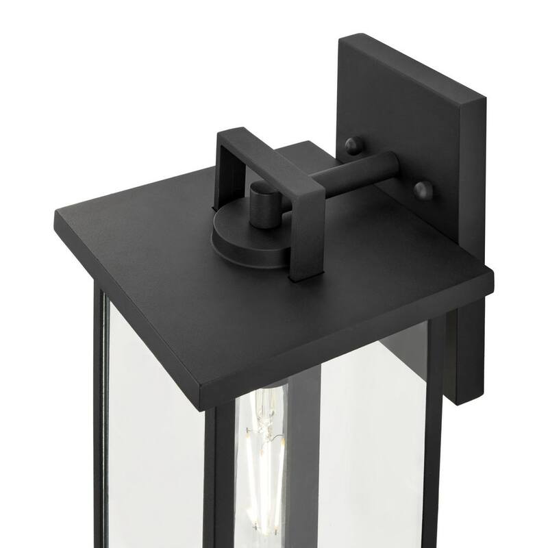 Hampton Bay Keswick 12.5 pulg. Lámpara de pared exterior moderna de 1 luz en negro mate con cableado duro y pantalla de vidrio transparente - DSHD5979B