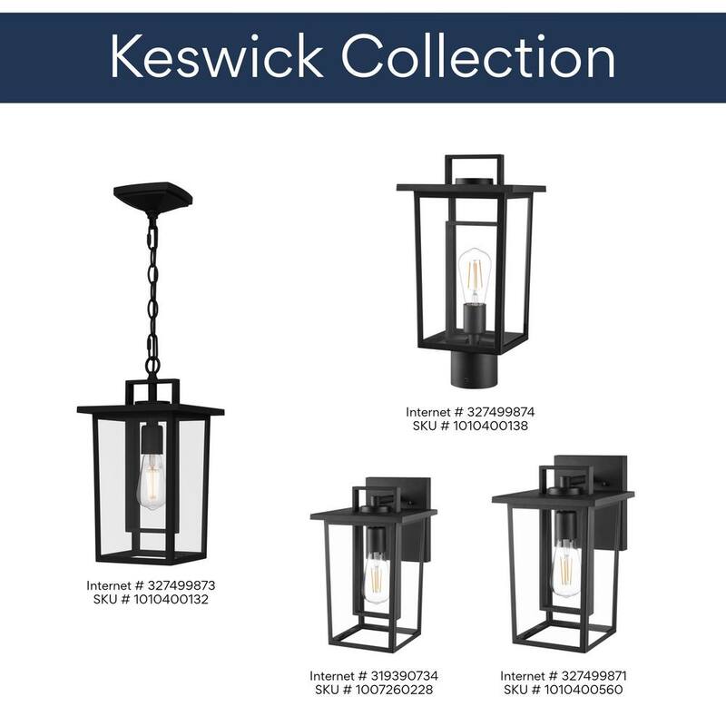 Hampton Bay Keswick 12.5 pulg. Lámpara de pared exterior moderna de 1 luz en negro mate con cableado duro y pantalla de vidrio transparente - DSHD5979B
