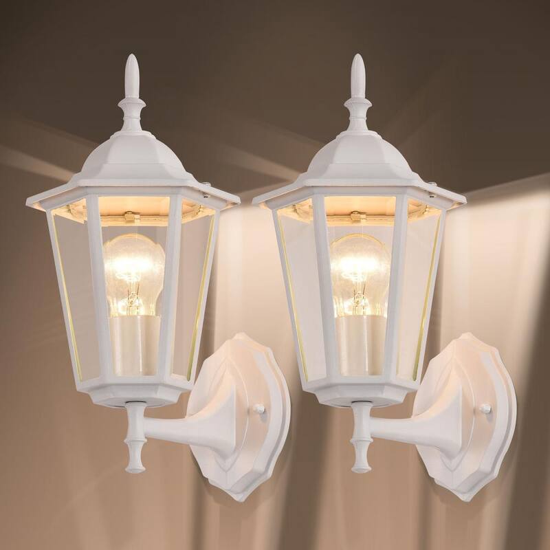 C Cattleya Linterna de pared para exteriores de aluminio fundido blanco con 1 luz (paquete de 2) - CA1905-2W