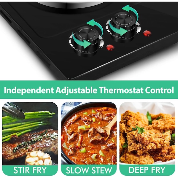 Cusimax Double Hot Plate For Cooking, Stainless Steel Electric Burner, , Black - CMHP-C180B