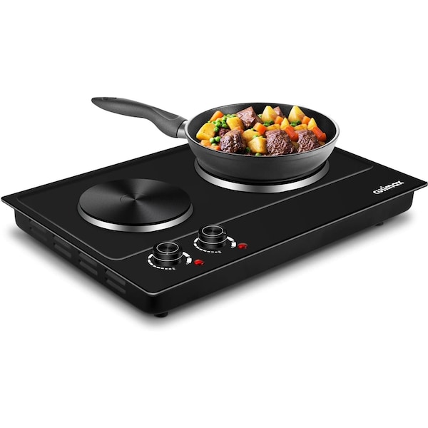 Cusimax Double Hot Plate For Cooking, Stainless Steel Electric Burner, , Black - CMHP-C180B