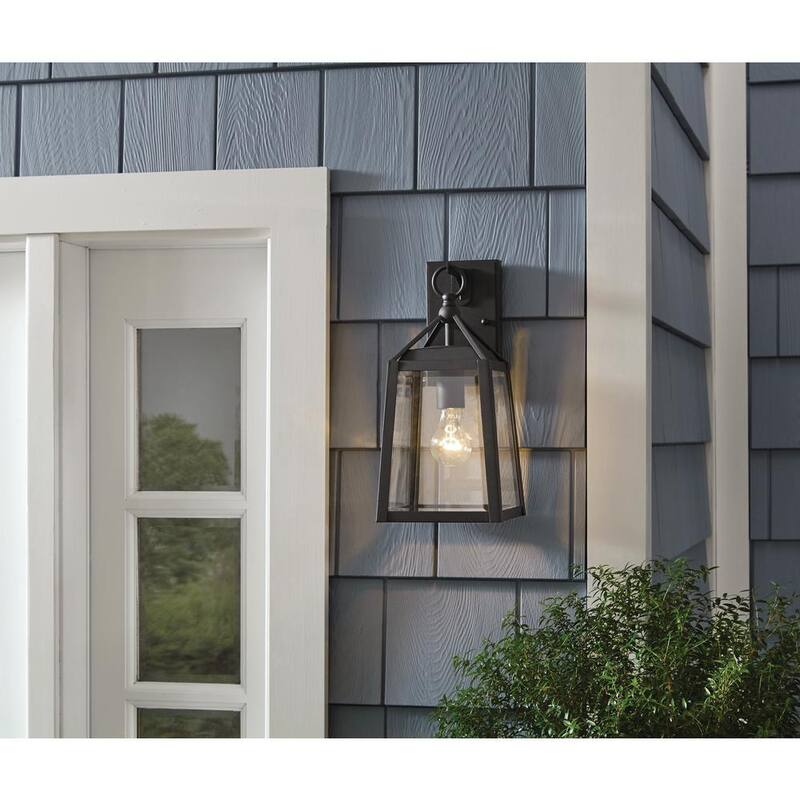 Colección de decoración para el hogar Blakeley 14.88 pulgadas Lámpara de pared exterior negra de 1 luz con accesorio de vidrio biselado claro - W 09905