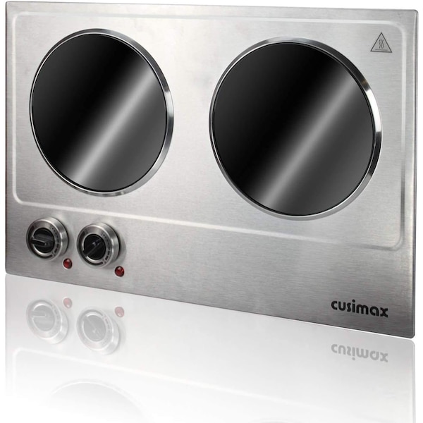 Cusimax Ceramic Double Hot Plate, 1800W Portable Electric Burner, Infrared Countertop Cooktop, Silver - CMIP-C180S