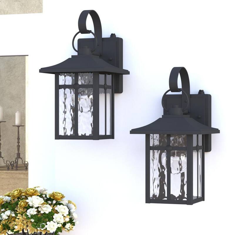 Maxax Hawaii Montpelier Lámpara de pared para exteriores con luz negra y conexión eléctrica, 12.4 pulgadas de altura, al atardecer y al amanecer, Farol de pared (paquete de 2) - MX7003-W1BK