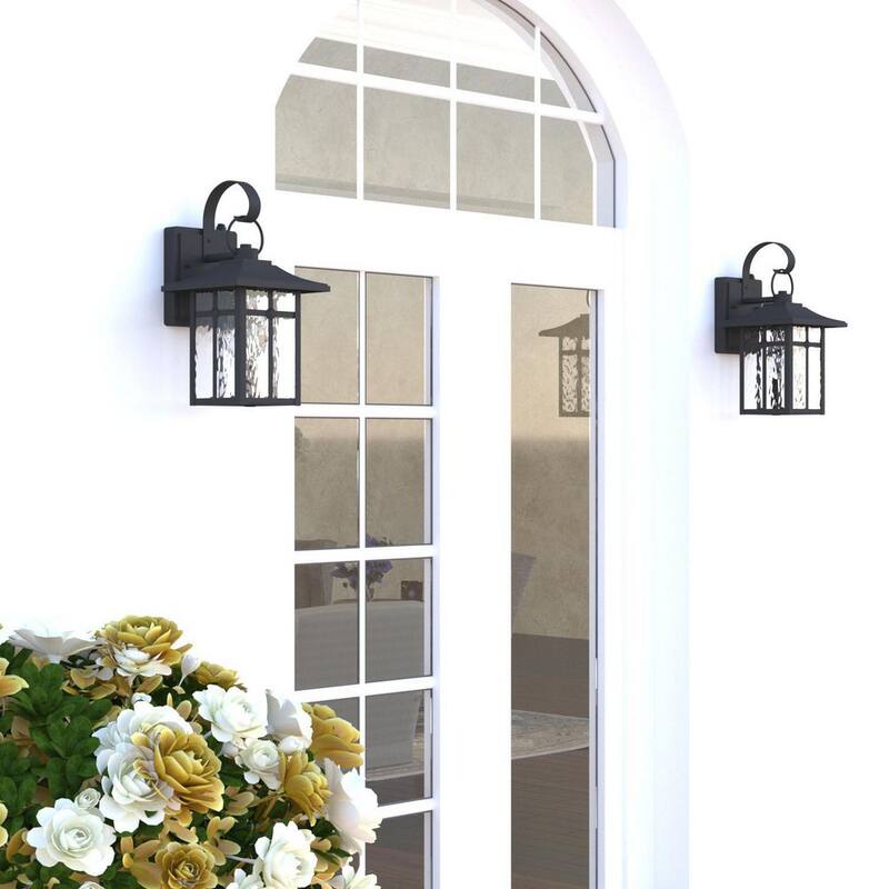 Maxax Hawaii Montpelier Lámpara de pared para exteriores con luz negra y conexión eléctrica, 12.4 pulgadas de altura, al atardecer y al amanecer, Farol de pared (paquete de 2) - MX7003-W1BK