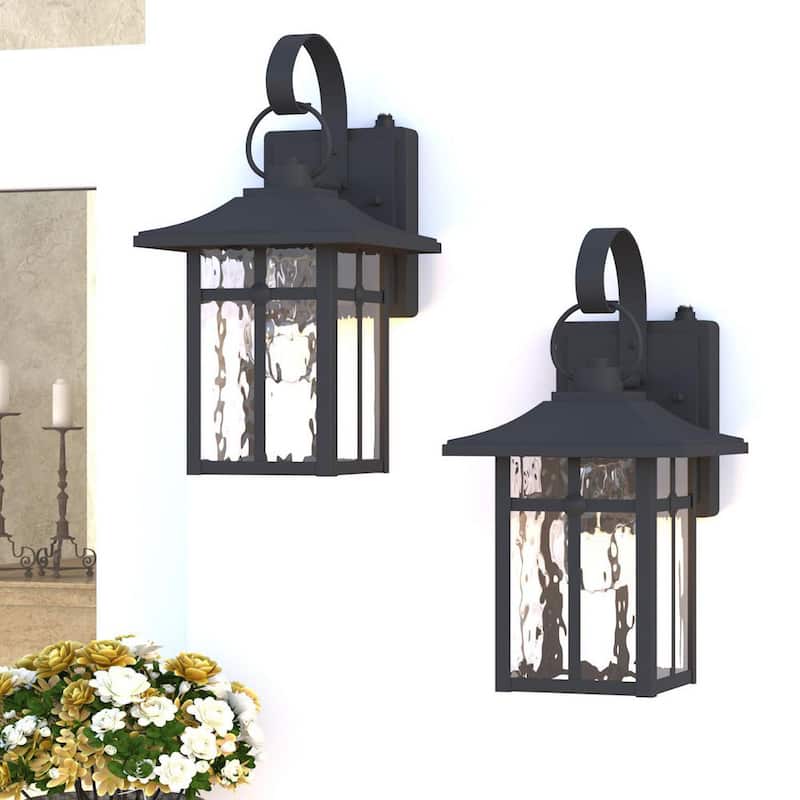 Maxax Hawaii Montpelier Lámpara de pared para exteriores con luz negra y conexión eléctrica, 12.4 pulgadas de altura, al atardecer y al amanecer, Farol de pared (paquete de 2) - MX7003-W1BK