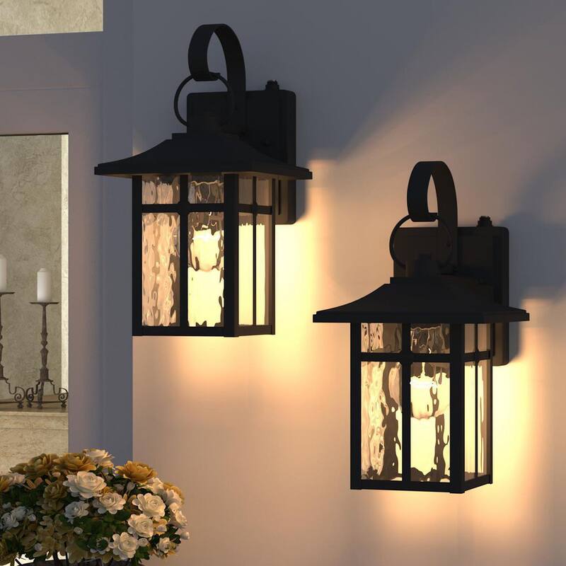 Maxax Hawaii Montpelier Lámpara de pared para exteriores con luz negra y conexión eléctrica, 12.4 pulgadas de altura, al atardecer y al amanecer, Farol de pared (paquete de 2) - MX7003-W1BK
