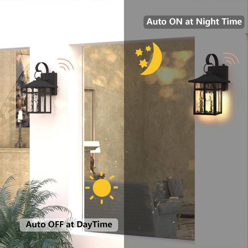 Maxax Hawaii Montpelier Lámpara de pared para exteriores con luz negra y conexión eléctrica, 12.4 pulgadas de altura, al atardecer y al amanecer, Farol de pared (paquete de 2) - MX7003-W1BK
