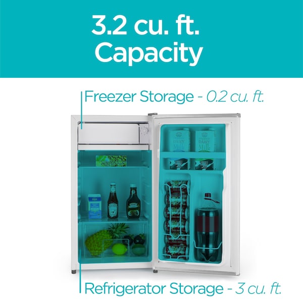 Black & Decker Compact Refrigerator Energy Star Single Door Mini Fridge with Freezer, 3.2 Cubic Ft., White - BCRK32W