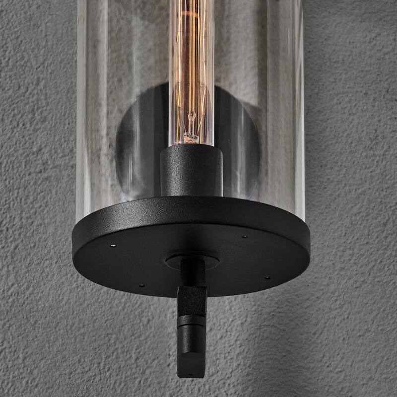 Hampton Bay Lisbon 15.88 pulgadas 1 luz negra Accesorio de luz de pared para exteriores con vidrio transparente - BAL-814