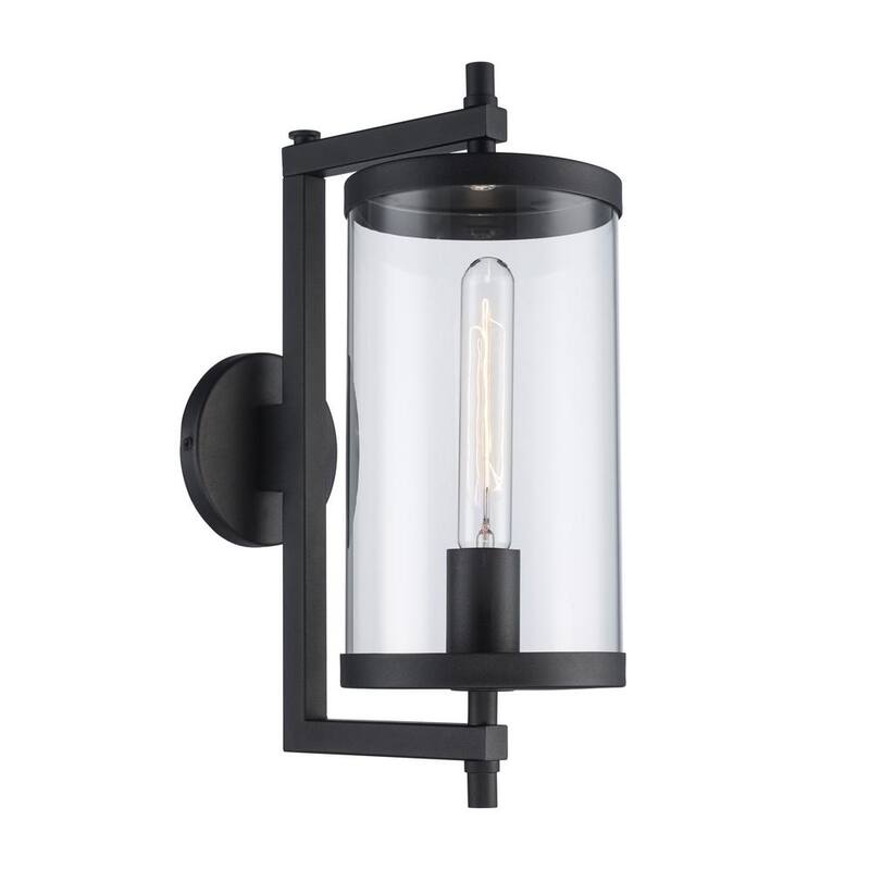 Hampton Bay Lisbon 15.88 pulgadas 1 luz negra Accesorio de luz de pared para exteriores con vidrio transparente - BAL-814