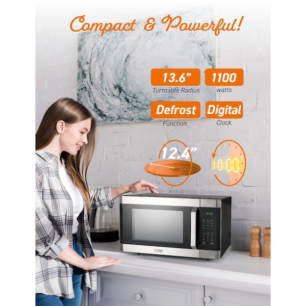 Commercial Chef 1.6 Cu. Ft. Countertop Microwave with Touch Controls & Digital Display, Stainless Steel Microwave - CHM16MS6