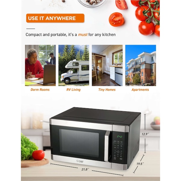 Commercial Chef 1.6 Cu. Ft. Countertop Microwave with Touch Controls & Digital Display, Stainless Steel Microwave - CHM16MS6