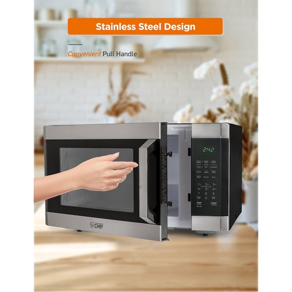 Commercial Chef 1.6 Cu. Ft. Countertop Microwave with Touch Controls & Digital Display, Stainless Steel Microwave - CHM16MS6