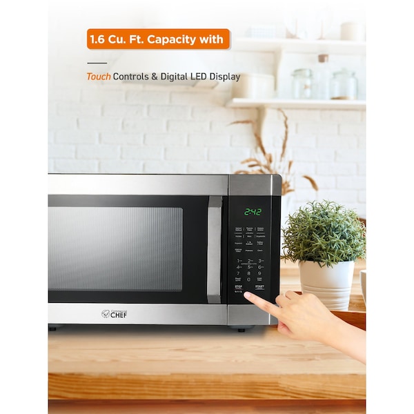 Commercial Chef 1.6 Cu. Ft. Countertop Microwave with Touch Controls & Digital Display, Stainless Steel Microwave - CHM16MS6