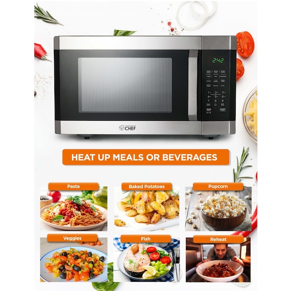 Commercial Chef 1.6 Cu. Ft. Countertop Microwave with Touch Controls & Digital Display, Stainless Steel Microwave - CHM16MS6