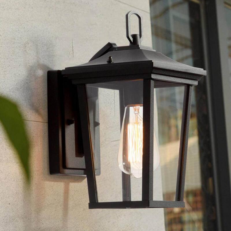 Lámpara de pared exterior de un foco en negro mate LNC Modern Coastal con vidrio claro para patio o entrada - A03278S