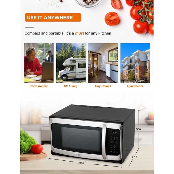 Commercial Chef 1000 - Watt Countertop Microwave Oven - CHM11MS