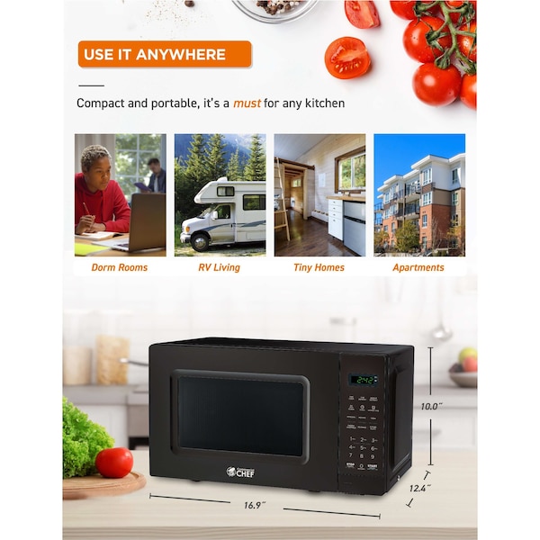 Commercial Chef 0.7 cu ft.  Countertop Microwave Oven Oven, Black - CHM7MB