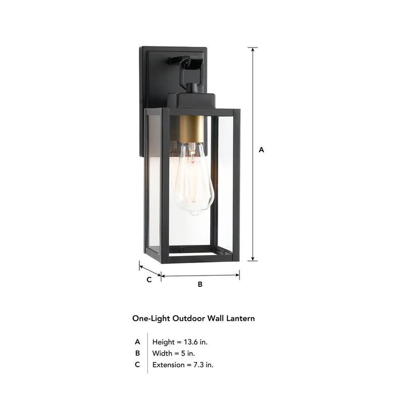 Aplique la luz de pared para exteriores Hampton Bay Maplebrook de 13.6 pulgadas en negro mate con acentos dorados, con voltaje de línea y sin bombilla incluida - HB7097-43.