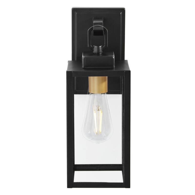 Aplique la luz de pared para exteriores Hampton Bay Maplebrook de 13.6 pulgadas en negro mate con acentos dorados, con voltaje de línea y sin bombilla incluida - HB7097-43.