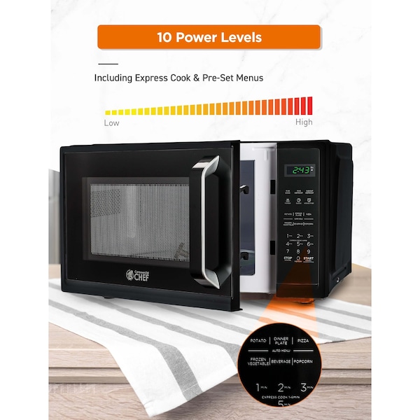 Commercial Chef 0.9 cu ft. Countertop Microwave Oven, Black - CHM9MB