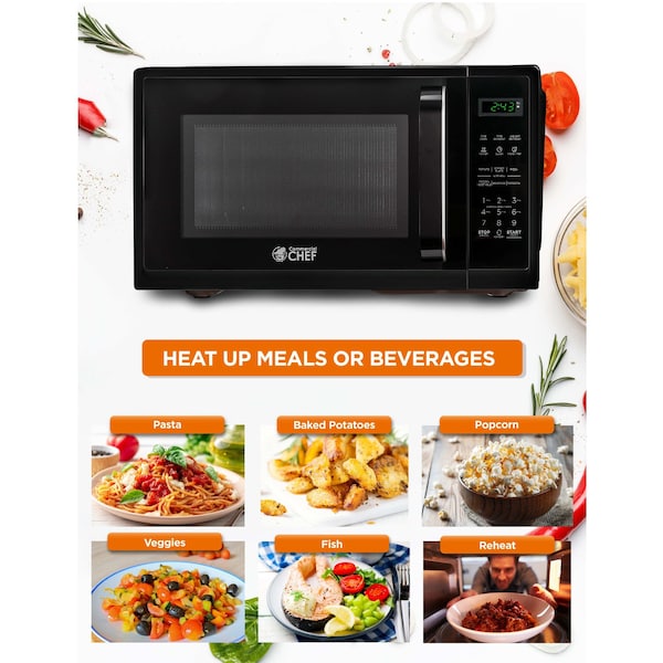 Commercial Chef 0.9 cu ft. Countertop Microwave Oven, Black - CHM9MB