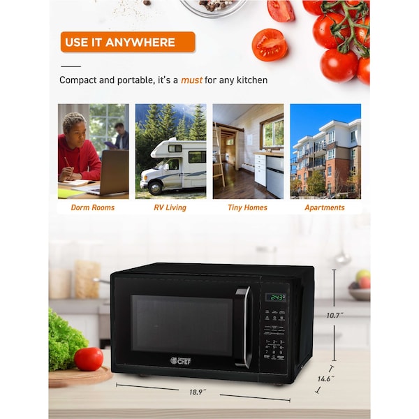 Commercial Chef 0.9 cu ft. Countertop Microwave Oven, Black - CHM9MB