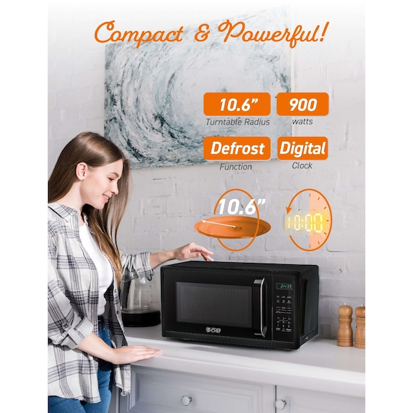 Commercial Chef 0.9 cu ft. Countertop Microwave Oven, Black - CHM9MB