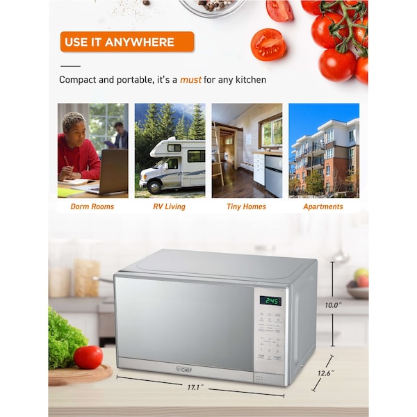 Commercial Chef 0.7 cu ft. Microwave Oven Oven, Stainless Steel - CHM7MS