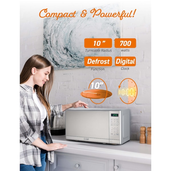 Commercial Chef 0.7 cu ft. Microwave Oven Oven, Stainless Steel - CHM7MS