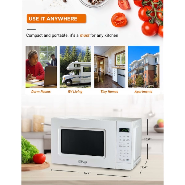 Commercial Chef 0.7 cu ft.  Countertop Microwave Oven Oven, White - CHM7MW