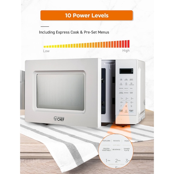 Commercial Chef 0.7 cu ft.  Countertop Microwave Oven Oven, White - CHM7MW