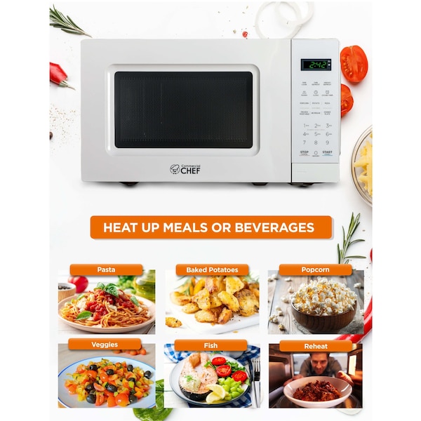 Commercial Chef 0.7 cu ft.  Countertop Microwave Oven Oven, White - CHM7MW