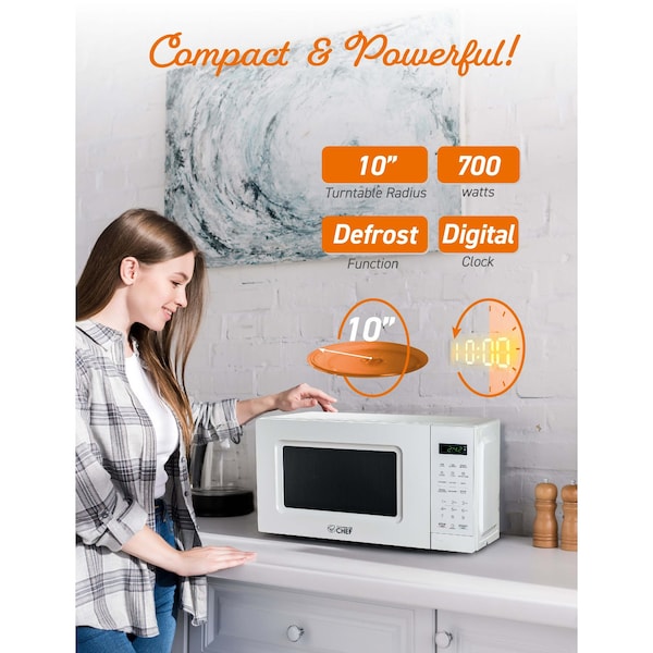 Commercial Chef 0.7 cu ft.  Countertop Microwave Oven Oven, White - CHM7MW