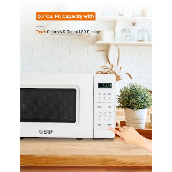 Commercial Chef 0.7 cu ft.  Countertop Microwave Oven Oven, White - CHM7MW